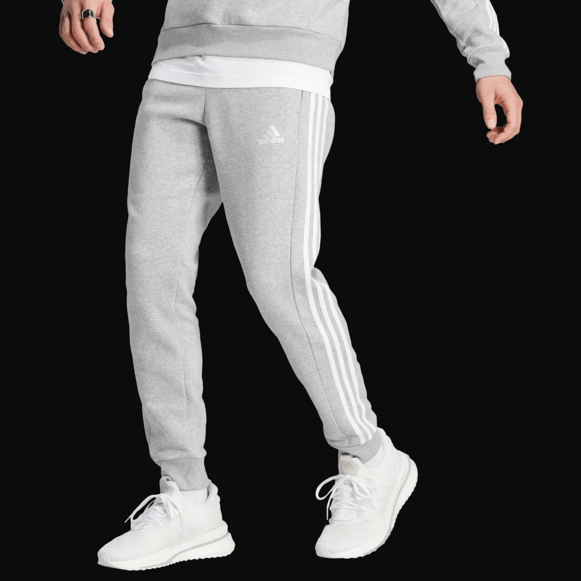 Essentials Fleece 3-Stripes Tapered Cuff Joggers, joggebukse, herre - Fritid- & Joggebukser - Essentials Fleece 3-Stripes Tapered Cuff Joggers, joggebukse, herre