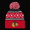 Faceoff Cuff Knit Beanie with pom Blackhawks - 24/25, supporter-lue, unisex - NHL Drakter & Tilbehør - Faceoff Cuff Knit Beanie with pom Blackhawks - 24/25, supporter-lue, unisex