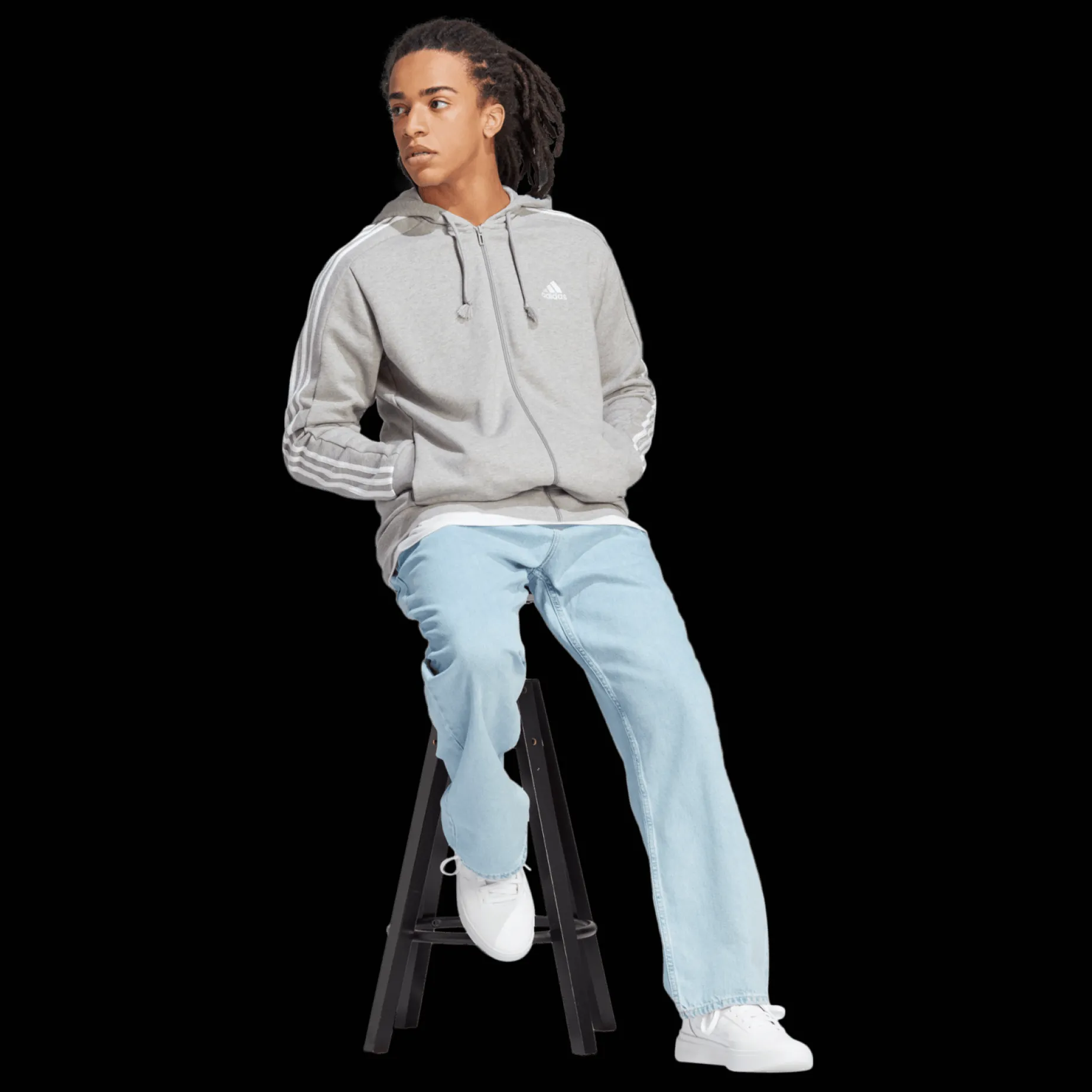 French Terry 3-Stripes Full-Zip Hoodie, hettjakke, herre - Hettegenser - French Terry 3-Stripes Full-Zip Hoodie, hettjakke, herre