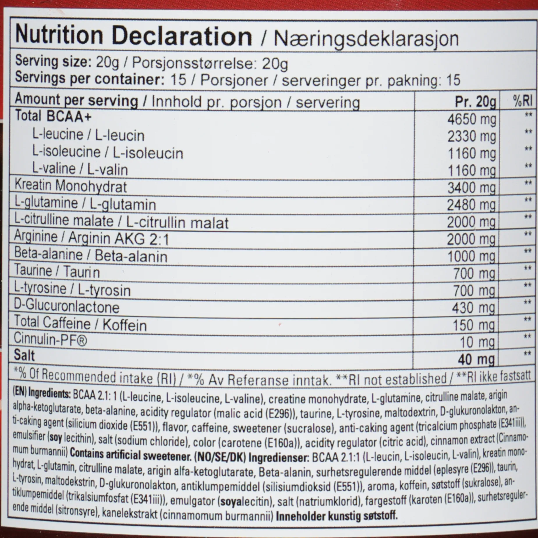 Core Intensity, pre-workoutdrikk - Pre-Workout - Core Intensity, pre-workoutdrikk