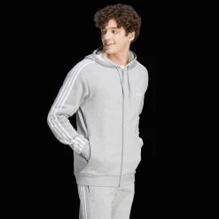 Essential Fleece 3-Stripes Full Zip, hettejakke, herre - Hettegenser - Essential Fleece 3-Stripes Full Zip, hettejakke, herre