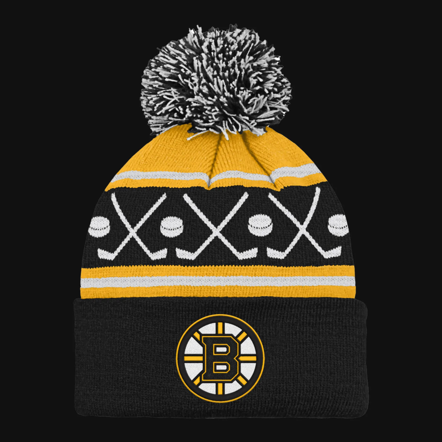 Faceoff Cuff Knit Beanie with pom Bruins - 24/25, supporter-lue, unisex, barn - NHL Drakter & Tilbehør - Faceoff Cuff Knit Beanie with pom Bruins - 24/25, supporter-lue, unisex, barn