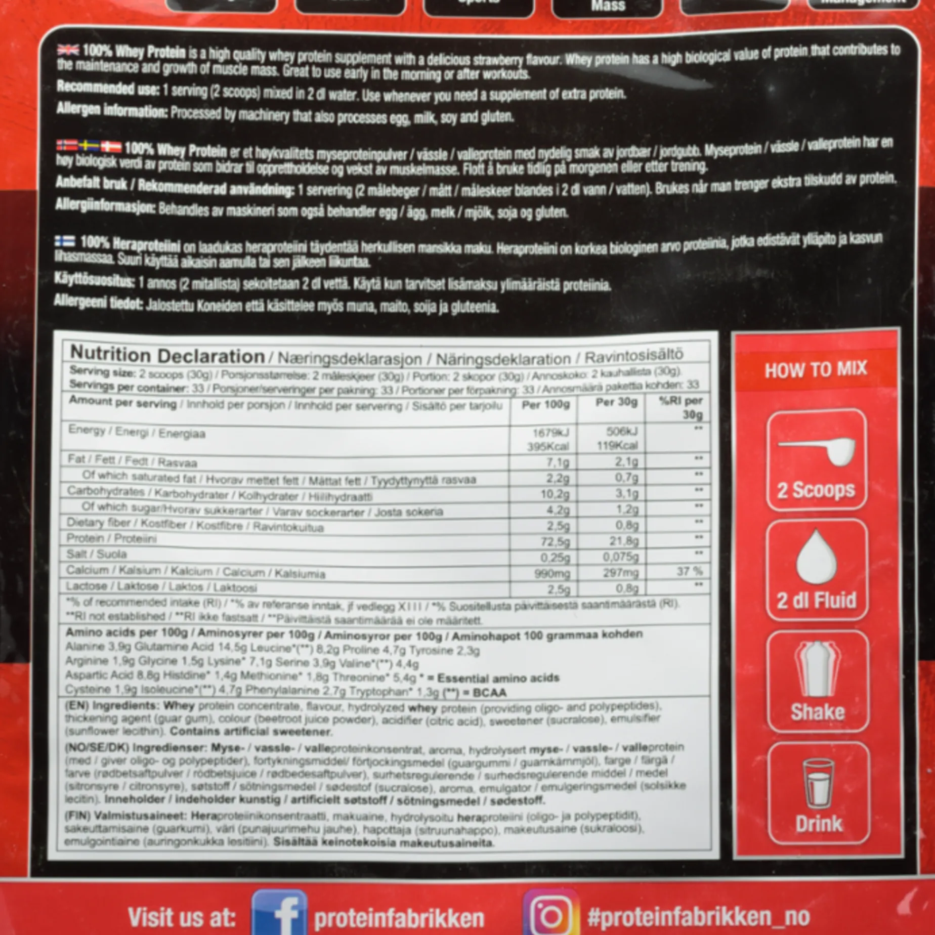 PF 100% Whey Protein, proteinpulver - Proteiner - PF 100% Whey Protein, proteinpulver