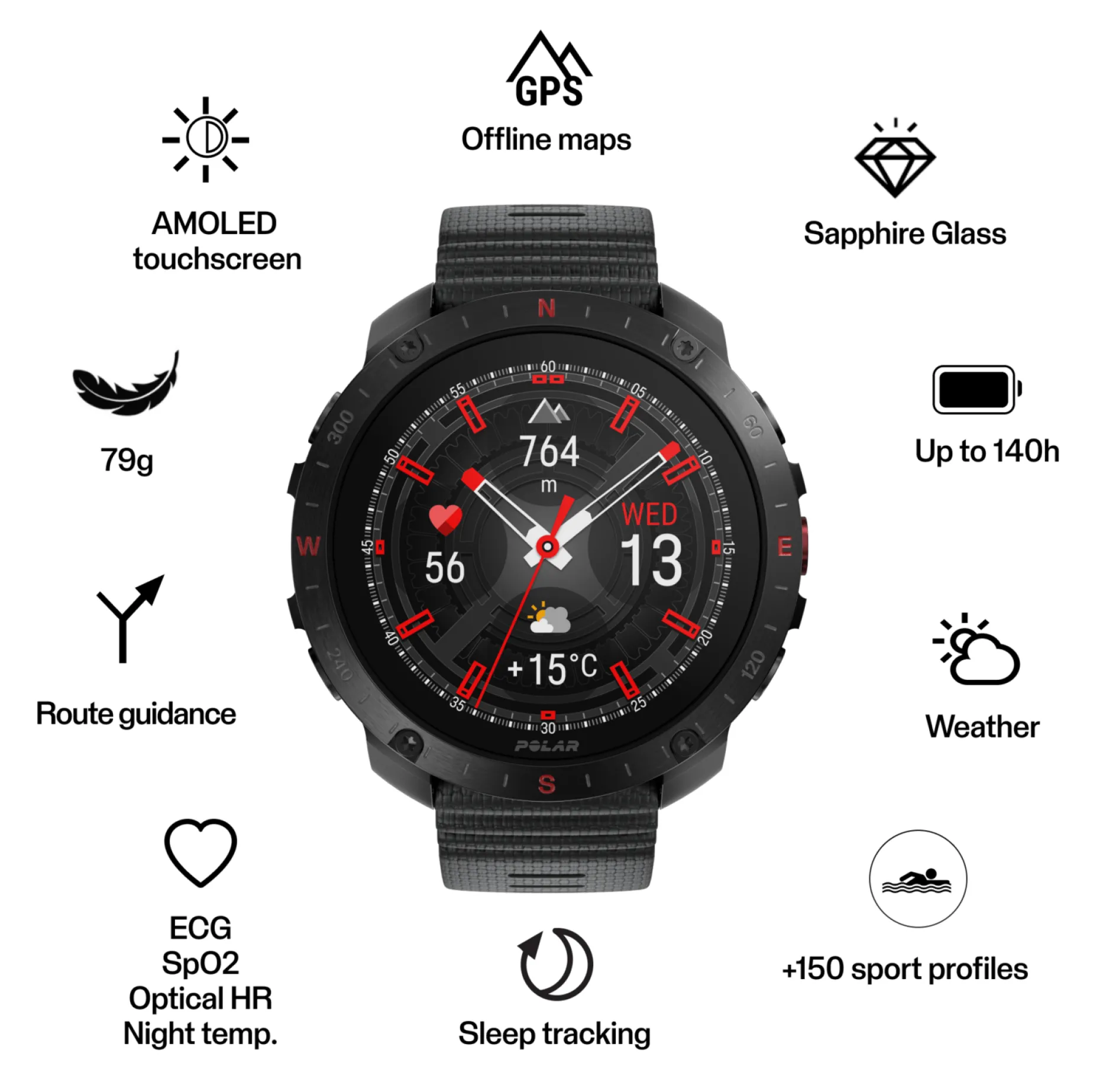 Polar Grit X2 Pro, smartklokke, multisportklokke, unisex - Pulsklokke - Polar Grit X2 Pro, smartklokke, multisportklokke, unisex